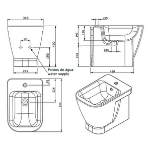 Биде напольное 52х35см, без отверстий для крышки,  ZZ Sanindusa Look 134410004