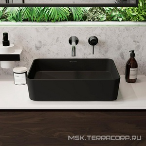 Раковина накладная на столешницу, прямоуг, 500x370хh135мм, без отв.д/смесит., без перелива, (цв.черный матовый),  Aqueduto Espiral ESP0440