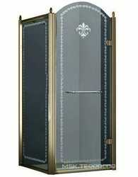 Душевой уголок 900х900хh2116мм, квадрат, "Правый" распаш. дверь справаа, с неподв.стенкой (стекло прозрачное с мат/узором, 8мм, фурн/бронза), Retro XX