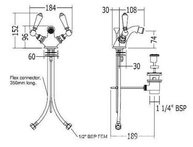 Смеситель для биде, на 1 отв., с д/к, (цв. хром, ручки цв. чёрный),  ZZ Devon & Devon Black Dandy MARF55CRBD
