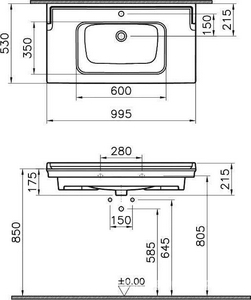 Раковина накладная (подвесная, мебельная) Valarte 100 см, для тумбы STWORKI  100, цв. белый ZZ STWORKI Хадстен 7803B003-0001
