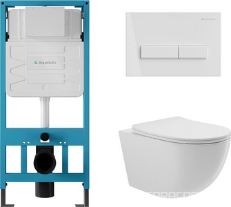 Компл.: унитаз подвесн.,безободк.,525х360мм,цв.белый глянц., сиденье с микролиф,,инстал. д/унит., крепёж, клавиша смыва Retangulo цв.белый гл.,  ZZ Aqueduto Ovo AQDS025