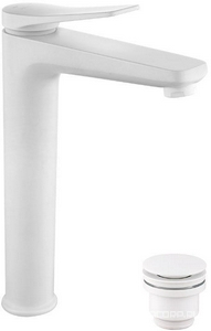Смеситель для раковины, высокий. донный клапан в комплекте, цв.белый ZZ Lemark Bronx LM3709MW