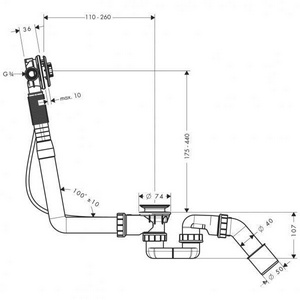 Слив-перелив с набором воды в ванну, (скрытая часть без излива), для стандартных ванн,  ZZ Hansgrohe Exafill S 58115180
