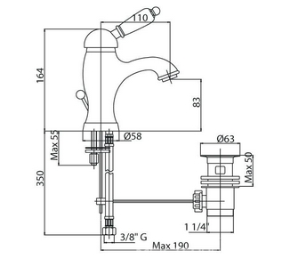 Смеситель для раковины, с д/к, (цв.золото, ручка цв.белый),  ZZ Cezares Elite ELITE-LSM1-03/24-Bi