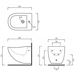 Биде подвесное 37х53хh37см, с 1 отв.д/смесит, комплект креплений на инстал. в компл, (цв. Arenaria),  ZZ Ceramica Cielo Fluid FLBS AN