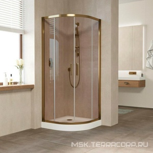 Душевое ограждение 90*90*190 см полукруглое с раздвижн. дверьми, профиль бронза, стекло бронза, БЕЗ поддона ZZ Vegas Glass ZS ZS00900505