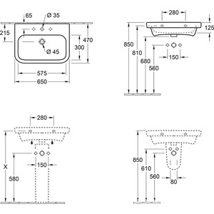 Раковина встраиваемая в столешницу, прямоугольная 650х470h40(170)мм, 1 отв. д/смес., с переливом, (цв. 01 белый),  ZZ Villeroy & Boch Architectura 4188KG01