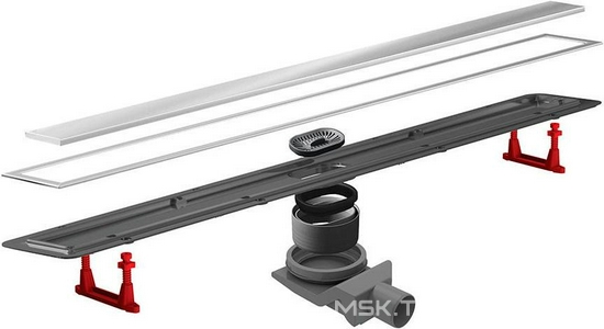 Дренажный канал 550хh71/117мм,готовый компл,сифон d50 выход вбок 48л/мин,ножки, 2х сторон.решётка/полая под плитку (цв.мат.хром), Confluo PL ZZ Pestan Confluo Premium Line 13100003