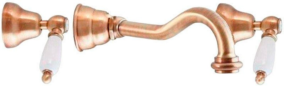 Смеситель для раковины, встраиваемый в стену, излив 215мм, (цв.бронза, ручки пластик цв.белый),  ZZ Cezares Retro FIRST-BLS1-02-Bi