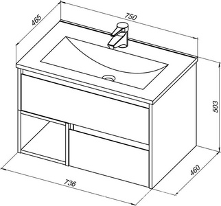 Тумба подвесная "" 75 см, цвет "дуб рустикальный", БЕЗ раковины Sanita luxe Quadro-75 ZZ STWORKI Карлстад 00249979