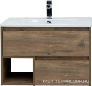 Тумба подвесная "" 75 см, цвет "дуб рустикальный", БЕЗ раковины Sanita luxe Quadro-75 ZZ STWORKI Карлстад 00249979