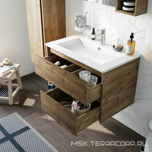 Тумба подвесная "" 75 см, цвет "дуб рустикальный", БЕЗ раковины Sanita luxe Quadro-75 ZZ STWORKI Карлстад 00249979