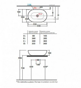 Раковина накладная на столешницу, овальная 540х360хh160мм, без отв.д/смесит., без перелива,  ZZ Globo T-Edge B6O54.BI