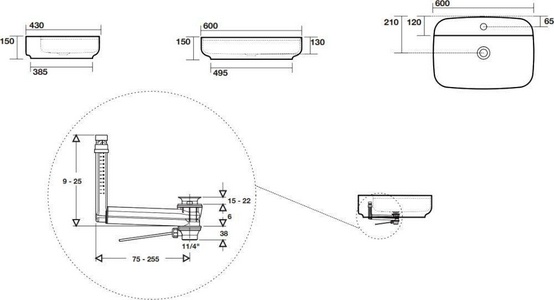 Раковина встраиваемая/накладная, 60х43см,с 1 отв. под смеситель, (цв. белый),  ZZ Kerasan Tribeca 514201