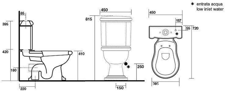 Чаша унитаза "Моноблок", выпуск в стену (без сиденья и крепл к полу арт.7603 хх),  Kerasan Retro 101301