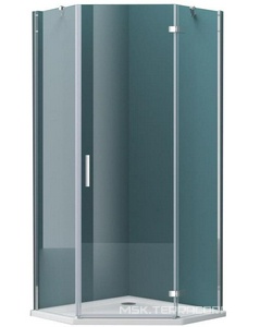 Душевой уголок 900х900хh1950мм, пятиугольн., дверь распашнная, петли справа, с 2 неподв. сегментами, (стекло прозрачное 6мм, фурн.цв.хром),  ZZ BelBagno Kraft KRAFT-P-1-90-C-Cr-R