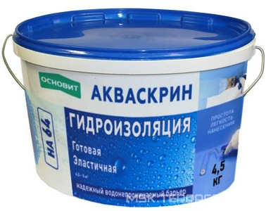Гидроизоляция готовая эластичная ОСНОВИТ АКВАСКРИН HA64 4,5 кг. Основит HA64 Акваскрин n065337