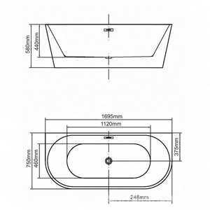 Ванна акриловая пристенная 1695х750х580мм, в комплекте слив-перелив и донный клапан, (цв.белый), Vita ZZ Swedbe vita 8828