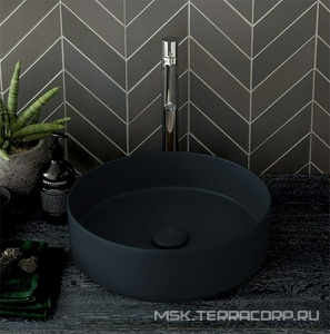 Раковина накладная на стол, круглая 40х40хh12,5мм, без отв.д/смес, без перелива и пробки слива, (цв.Basalto),  ZZ Ceramica Cielo Shui Comfort SHCOLAT40 (BA) Le Terre di Cielo