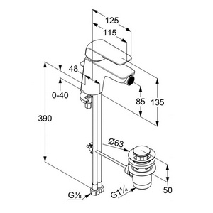 Смеситель для биде, однорычажный, с дон. клап., гибк.подвод., хром ZZ Kludi Ameo 412160575