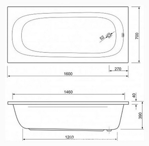 Ванна 160х70см, прямоугольная, БЕЗ мет.каркаса, панелей, слива-перелива, (акрил), Piave ZZ Cezares piave PIAVE-160-70-42-W37