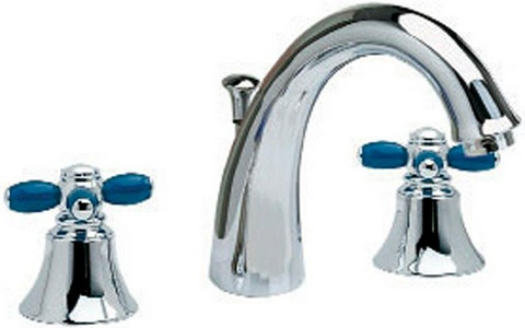 Смеситель для раковины на 3 отв., с д/к, (корпус цв.хром, вентили ручек цв.синий),  ZZ 3M Primavera 0616 CC P1