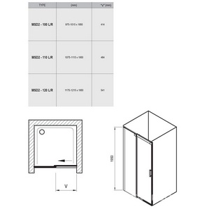 Дверь для душа раздвижная, левая, 130хh190 см, профиль белый, стекло прозрачное ZZ Ravak Matrix MSD2 L 1300 х 1900 белый + транспарент