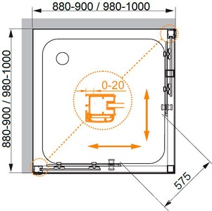 Душевой уголок 900х900хh2000мм, квадрат, 2 сдвиж.дверцы с 2 неподв. сегм., вход 575мм, (стекло текстурное Punto 6мм, фурн.цв.хром),  ZZ Cezares Anima ANIMA-A-2-90-P-Cr