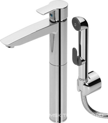 Смеситель Oras Cubista 2802 для раковины с гигиеническим душем, с донным клапаном| 4x35x21