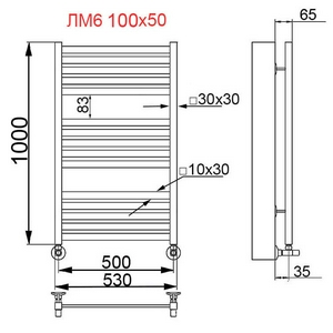 Полотенцесушитель "" Modern 1000*500 мм, подключение 1"*3/4, установочный набор и запорный вентиль в комплекте, цв.черный матовый ZZ Ника ЛМ-6 ЛМ-6/Модерн/ 100/50 черный мат