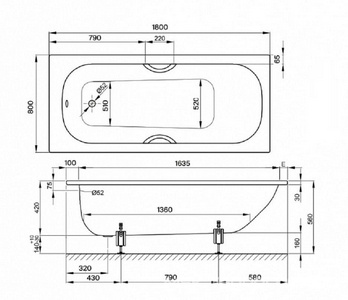 Ванна 180х80хh42(56)см,с шумоизоляцией, (без ножек арт.B23-1500, без стандартного слива перелива), (цв.белый с Glaze Plus), Bette Form 2020 ZZ Bette Bette Form Safe 2950-000 AD, PLUS