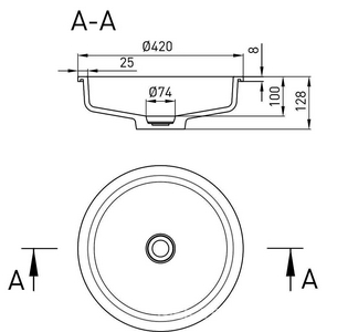 Раковина встраив.в столешн.снизу,круглая 420х420хh128мм,без отв.д/смес,без перелива,без донного клапана,литой камень S-Stone мат,цв.белый,  04 ZZ Salini Marea 1802204M