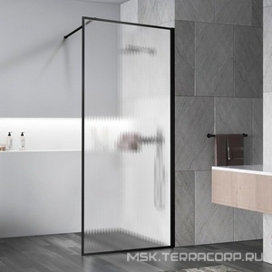 Душевая перегородка 800хh2000мм, правая/левая, (стекло рифленое 8мм Easy Clean, укорачиваемый кронштейн 1200мм, фурнит.цв.черный матовый),  ZZ Vincea Walk-In VSW-1HP800FLB