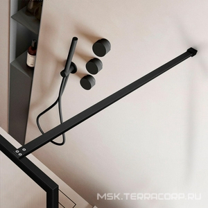 Душевая перегородка 800хh2000мм, правая/левая, (стекло рифленое 8мм Easy Clean, укорачиваемый кронштейн 1200мм, фурнит.цв.черный матовый),  ZZ Vincea Walk-In VSW-1HP800FLB