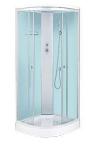 Душевая кабина 411 1000*1000*2150, профиль серебро, стекло сатин ,задняя стенка - белое стекло,смеситель, тропич.душ, лейка,низкий поддон, слив хром Z Graham Graham 411