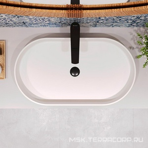 Раковина накладная на столешницу, овальная, 600x390хh120мм, без отв.д/смесит., без перелива, (цв.белый матовый),  Aqueduto Espiral ESP0220