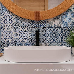 Раковина накладная на столешницу, овальная, 600x390хh120мм, без отв.д/смесит., без перелива, (цв.белый матовый),  Aqueduto Espiral ESP0220