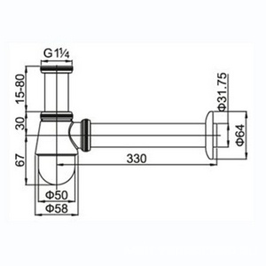 Сифон для раковины бутылочный, 1 1/4, гориз.часть 270мм, (металл цв.хром), Cezares ZZ Cezares Универсал CZR-SB-01