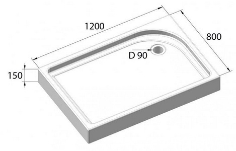 Поддон д/д 1200х800h150мм, прямоугольный Правый, отв.слива 90мм,(сифон крышка цв.хром, мет каркас, ножки в компл.),акрил цв.белый,BelBagno ZZ BelBagno Универсал TRAY-BB-AH-120/80-15-W-R