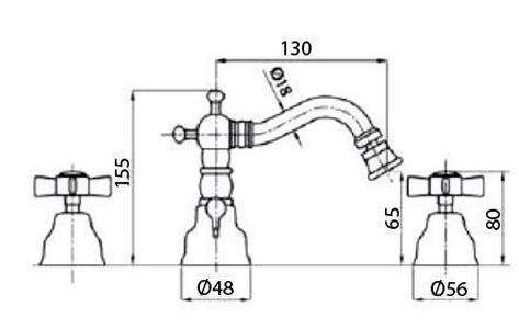 Смеситель для биде на 3 отв., с д/к, (цв. золото)  ZZ Gaia Princeton RB 825 OR