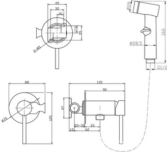 Комплект гигиенического душа (смеситель с внешней и встраив.частью, лейка, шланг ), цв.матовое золото ESKO Shanghai SMHGold