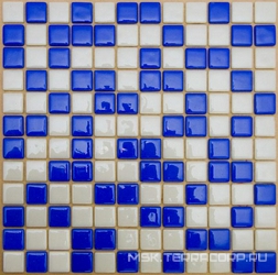 Мозаика 25FL-S-033 (синий кобальт+белый) бассейновая (чип 2.5x2.5) ZZ|31.5x31.5