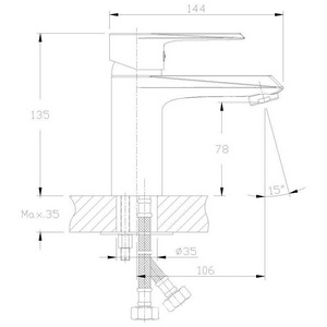 Смеситель для раковины, без донного клапана, хром Rossinka RS28 RS28-11