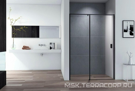 Дверь в нишу 1500хh1950мм, распашная с неподв. сегментом, вход справа/слева, (стекло прозр. 6мм, фурнит.цв.черный мат.),  ZZ Cezares Urban URBAN-B-12-150-C-NERO