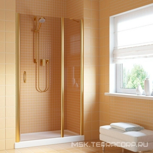 Дверь в нишу  LUX, 110x190 см, правая, одностворчатая распашная, с неподвижным элементом, ручки квадро. профиль золотой, стекло прозрачное, покр Vegas Glass EP-F-1 EP-F-1 LUX 110 09 01 / BriteGuard / Правая