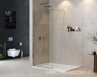 Душевая перегородка 1000хh1950мм, правая/левая, (стекло прозрачное 8мм, поперечный укорачиваемый кронштейн 1200мм, фурнит. цв.хром),  ZZ Cezares Liberta LIBERTA-L-1-100-120-C-Cr