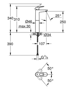 Смеситель однорычажный, высокий, для раковины, БЕЗ донного клапана, хром ZZ Grohe BauLoop 23764000
