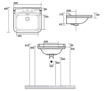 Раковина 60х55см, с 1 отв.д/смес., без крепл., (накладка отверстия перелива цв.хром),  ZZ Kerasan Waldorf 4140K1bi/cr*1