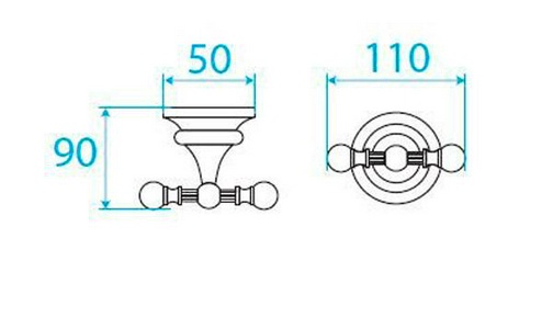 Крючок двойной (цв. бронза),  ZZ Cezares Olimp OLIMP-DHK-02